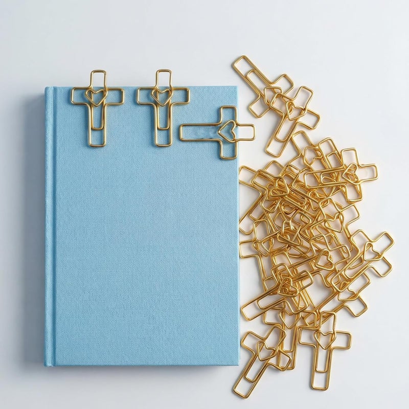 ajabavbd 50PCS Gold Heart Cross Paper Clips, Bible Study Supplies, Christian Gifts for Women Jesus Bible Stuff Bookmark journaling Supplies Accessories, Easter Eggs fillers, Valentines Day Cards Teacher Gifts - Image 3